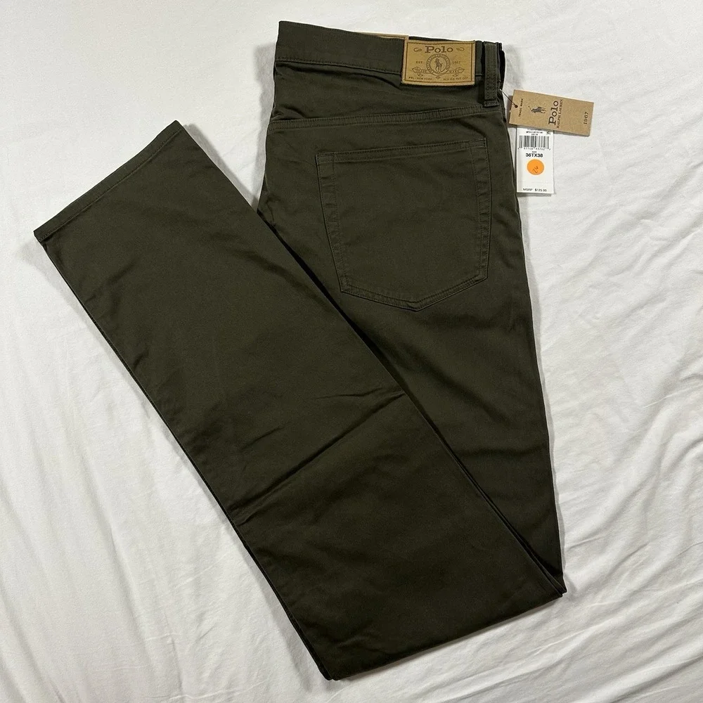 NWT Polo Ralph Lauren The Varick Stretch Slim Straight Jeans Khaki Size 36T X 38